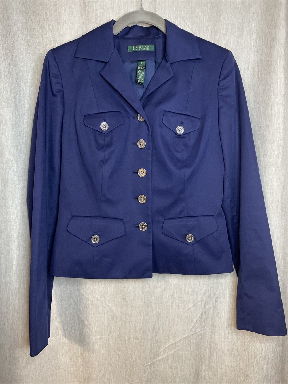Ralph Lauren Navy Blue Silk Blend Button-Up Jacket/Silver Buttons - Size 2